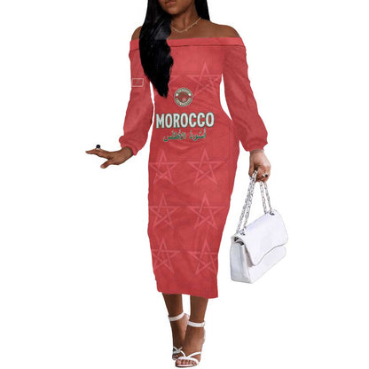 Custom Morocco Football Off The Shoulder Long Sleeve Dress Allez les Lions de lAtlas