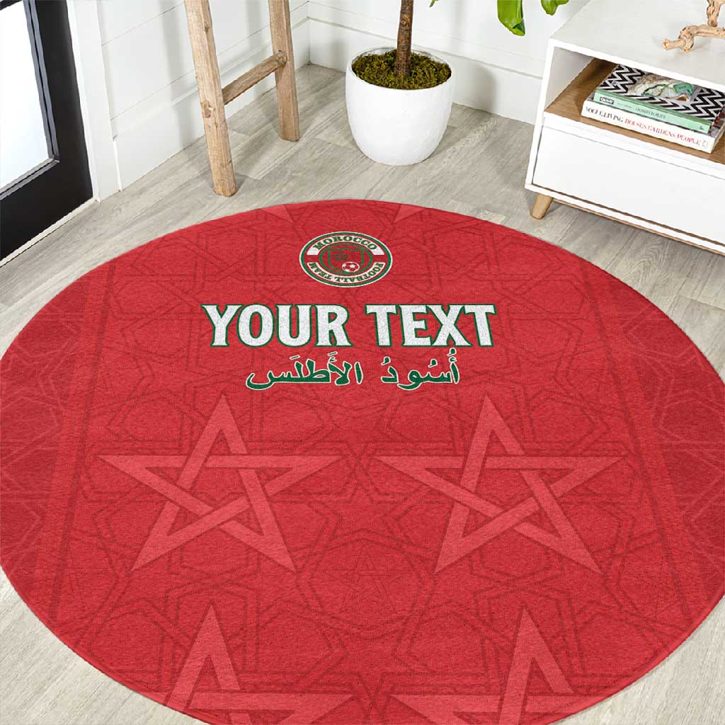 Custom Morocco Football Round Carpet Allez les Lions de lAtlas