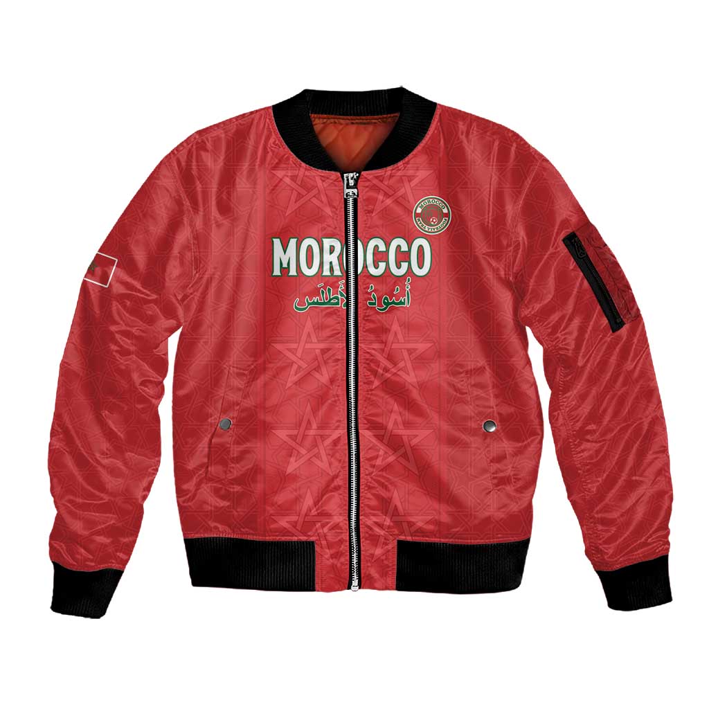 Custom Morocco Football Sleeve Zip Bomber Jacket Allez les Lions de lAtlas