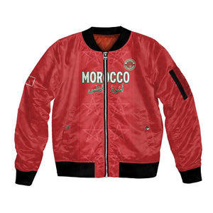 Custom Morocco Football Sleeve Zip Bomber Jacket Allez les Lions de lAtlas