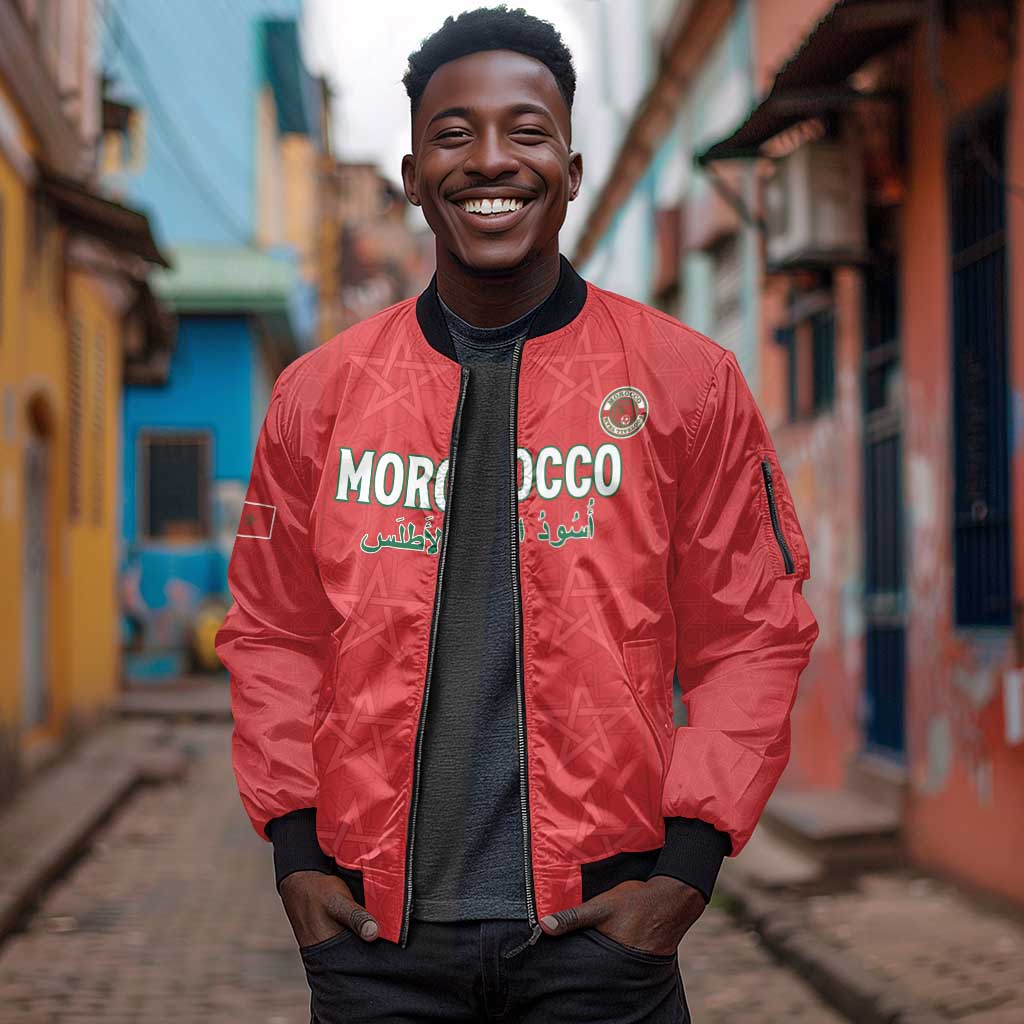 Custom Morocco Football Sleeve Zip Bomber Jacket Allez les Lions de lAtlas