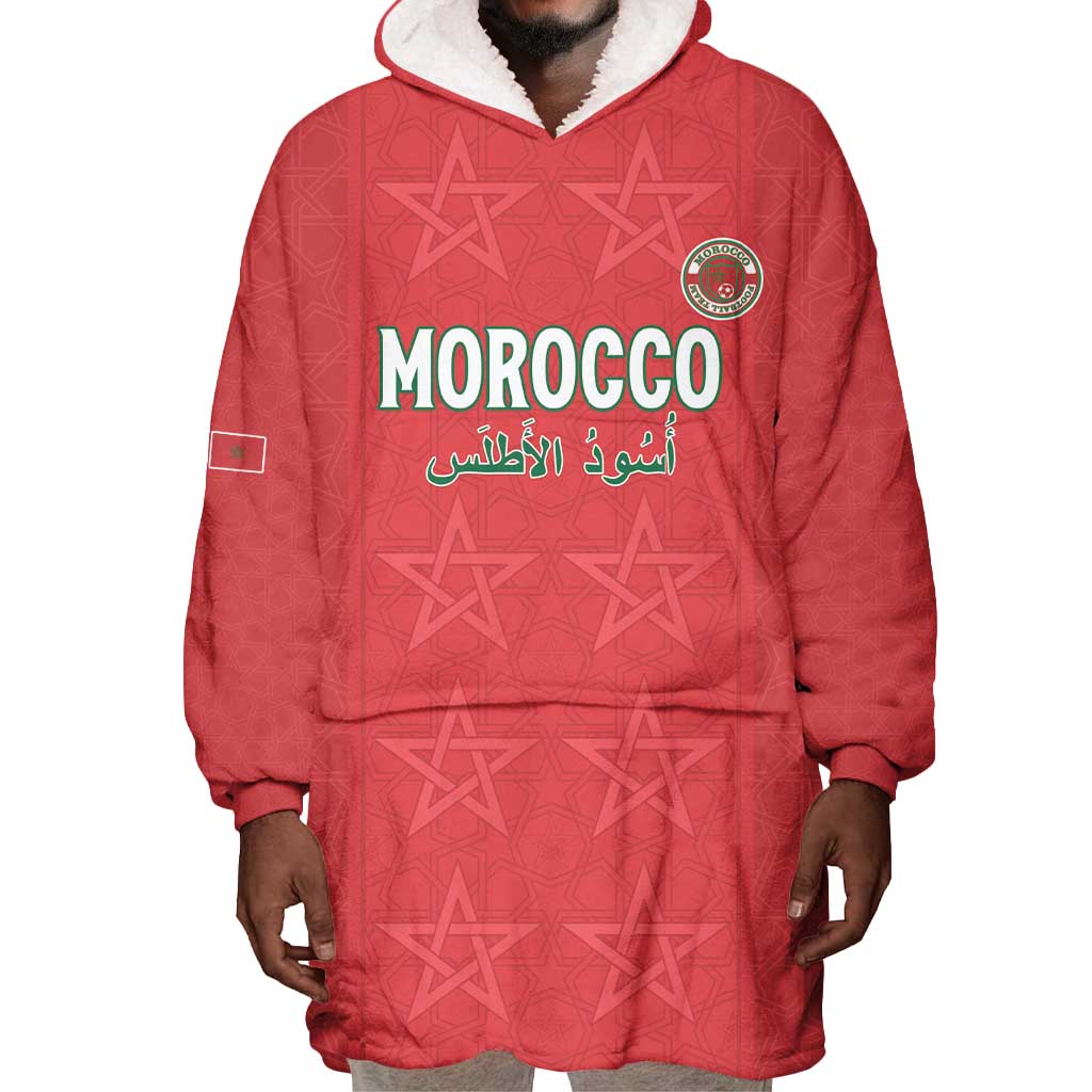 Custom Morocco Football Wearable Blanket Hoodie Allez les Lions de lAtlas