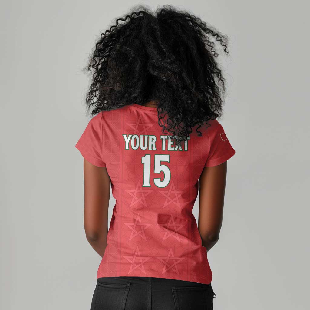 Custom Morocco Football Women V-Neck T-Shirt Allez les Lions de lAtlas