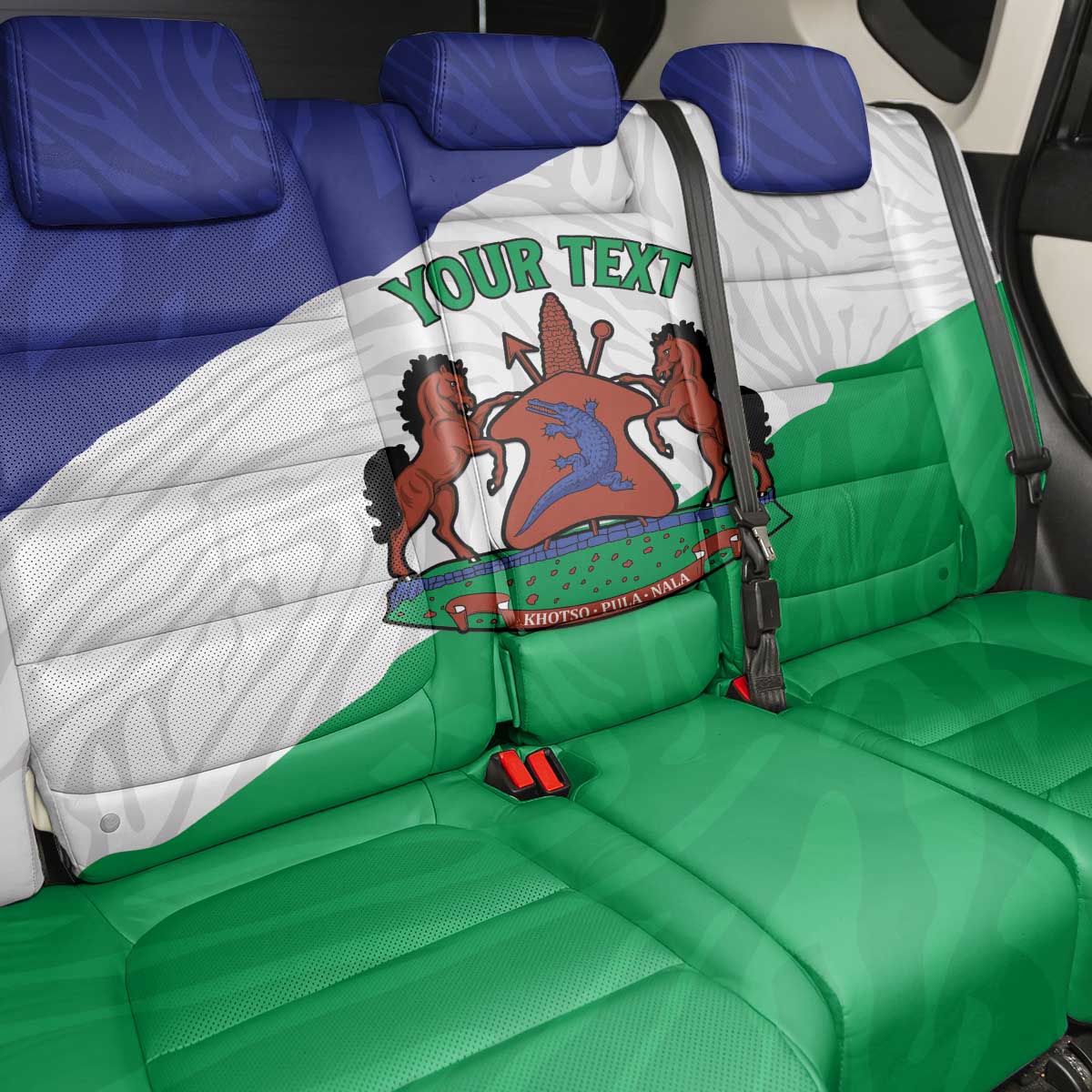 Personalised Afro Lesotho Back Car Seat Cover Coat Of Arms With Map - Grunge Style