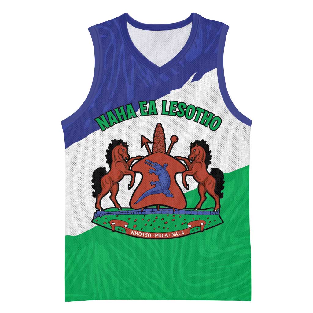 Personalised Afro Lesotho Basketball Jersey Coat Of Arms With Map - Grunge Style - African Pride