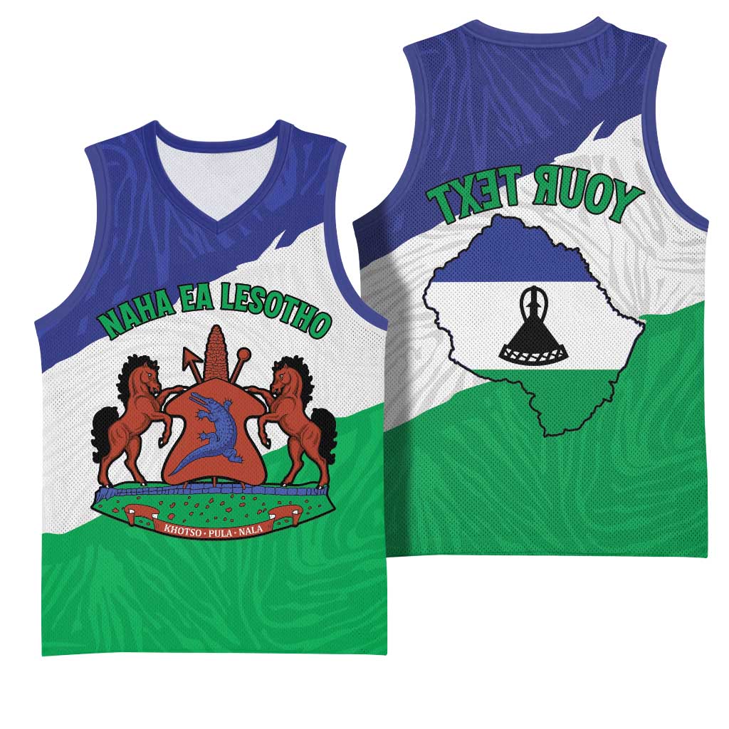 Personalised Afro Lesotho Basketball Jersey Coat Of Arms With Map - Grunge Style - African Pride