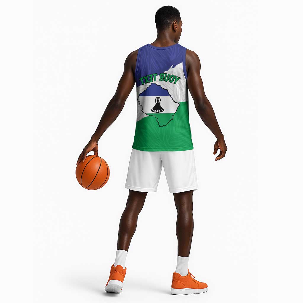 Personalised Afro Lesotho Basketball Jersey Coat Of Arms With Map - Grunge Style - African Pride