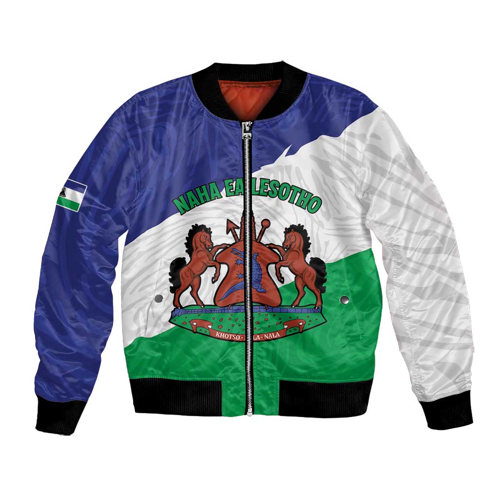 Personalised Afro Lesotho Bomber Jacket Coat Of Arms With Map - Grunge Style
