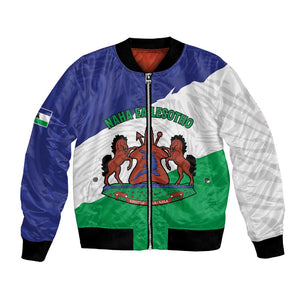 Personalised Afro Lesotho Bomber Jacket Coat Of Arms With Map - Grunge Style