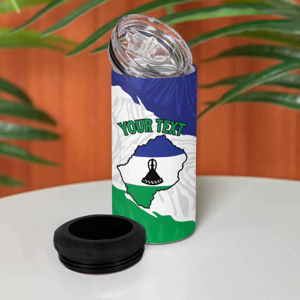 Personalised Afro Lesotho 4 in 1 Can Cooler Tumbler Coat Of Arms With Map - Grunge Style