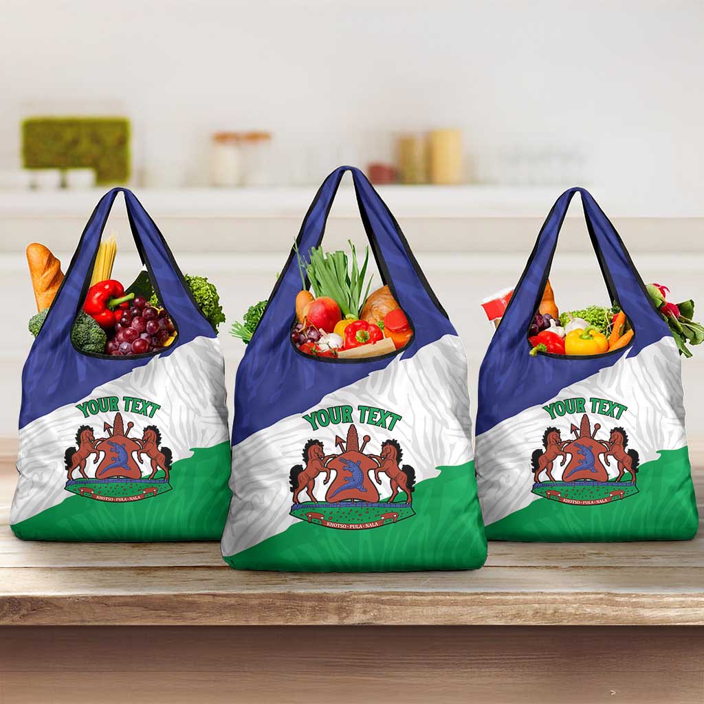 Personalised Afro Lesotho Grocery Bag Coat Of Arms With Map - Grunge Style