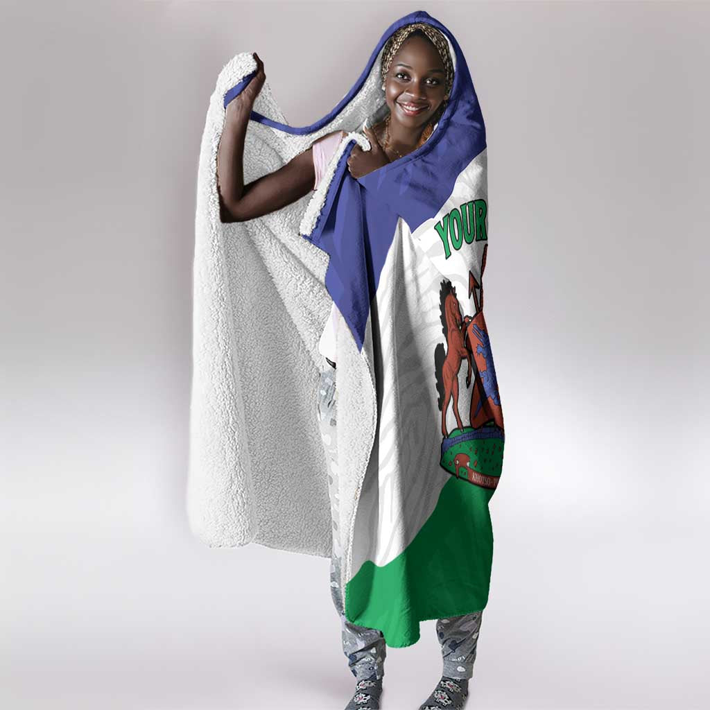 Personalised Afro Lesotho Hooded Blanket Coat Of Arms With Map - Grunge Style