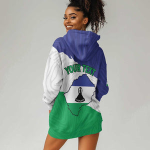 Personalised Afro Lesotho Hoodie Dress Coat Of Arms With Map - Grunge Style