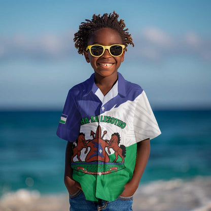 Personalised Afro Lesotho Kid Hawaiian Shirt Coat Of Arms With Map - Grunge Style