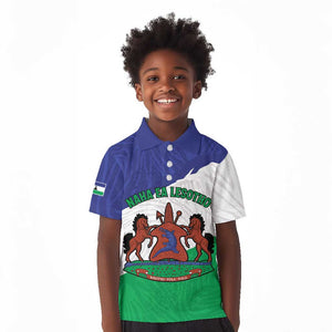 Personalised Afro Lesotho Kid Polo Shirt Coat Of Arms With Map - Grunge Style