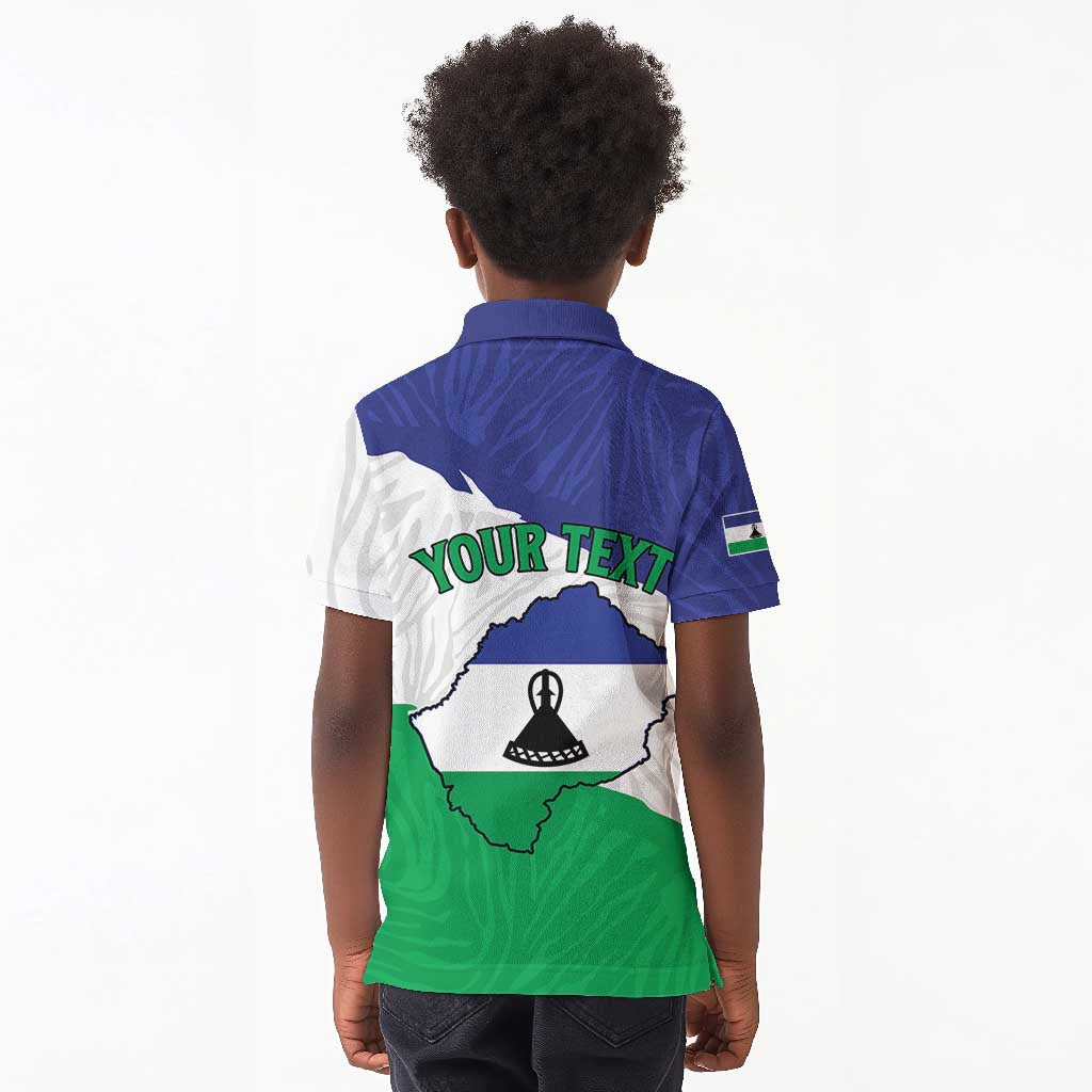 Personalised Afro Lesotho Kid Polo Shirt Coat Of Arms With Map - Grunge Style