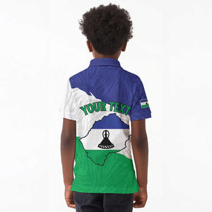 Personalised Afro Lesotho Kid Polo Shirt Coat Of Arms With Map - Grunge Style