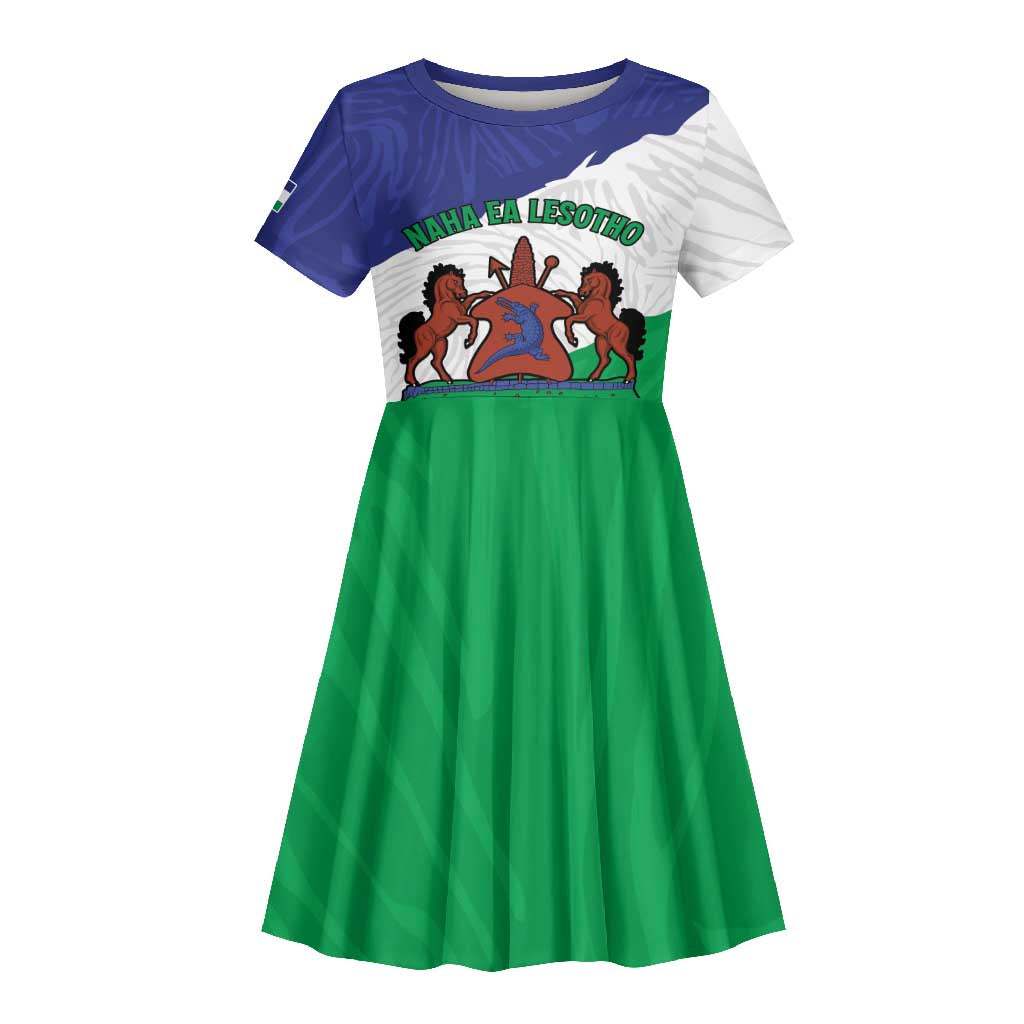 Personalised Afro Lesotho Kid Short Sleeve Dress Coat Of Arms With Map - Grunge Style