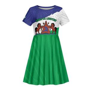 Personalised Afro Lesotho Kid Short Sleeve Dress Coat Of Arms With Map - Grunge Style