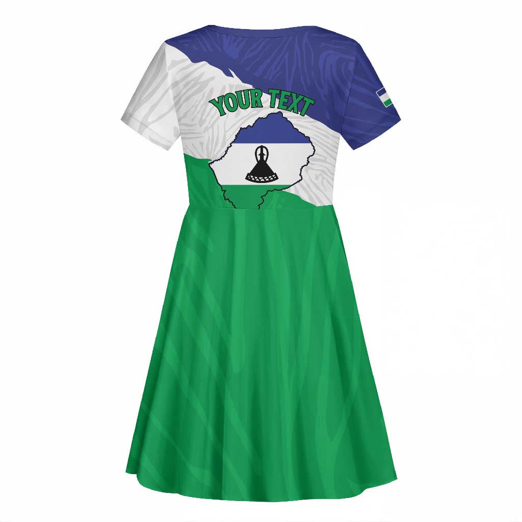Personalised Afro Lesotho Kid Short Sleeve Dress Coat Of Arms With Map - Grunge Style