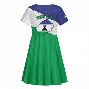 Personalised Afro Lesotho Kid Short Sleeve Dress Coat Of Arms With Map - Grunge Style