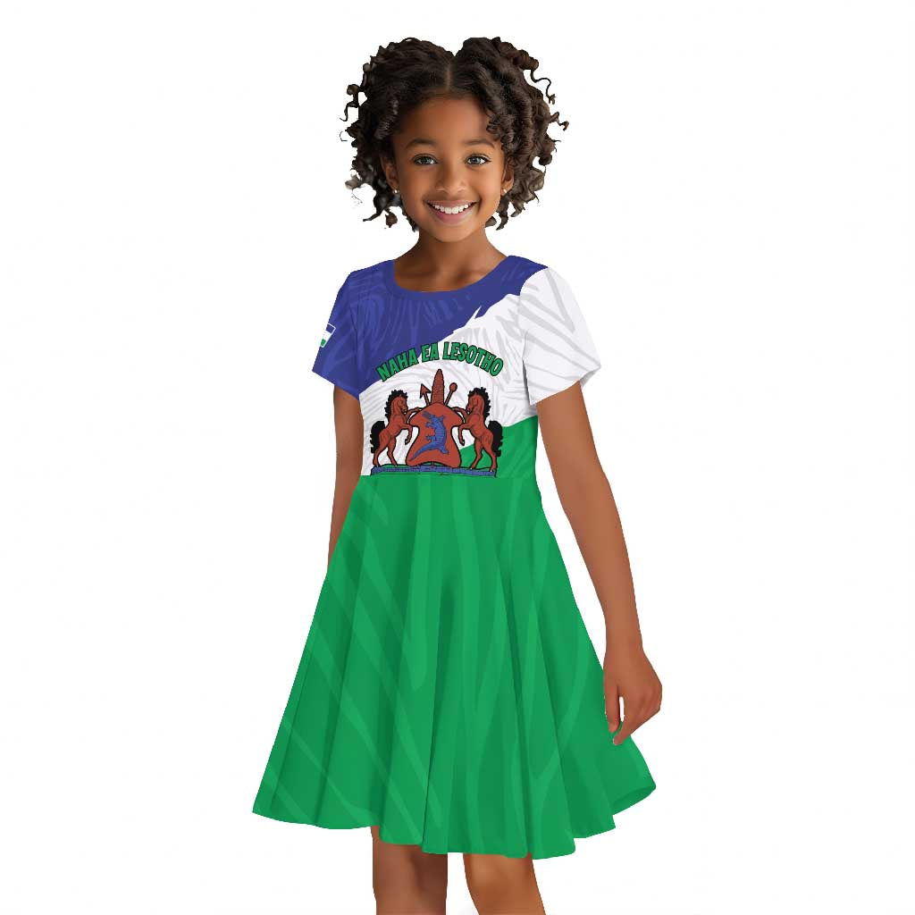 Personalised Afro Lesotho Kid Short Sleeve Dress Coat Of Arms With Map - Grunge Style