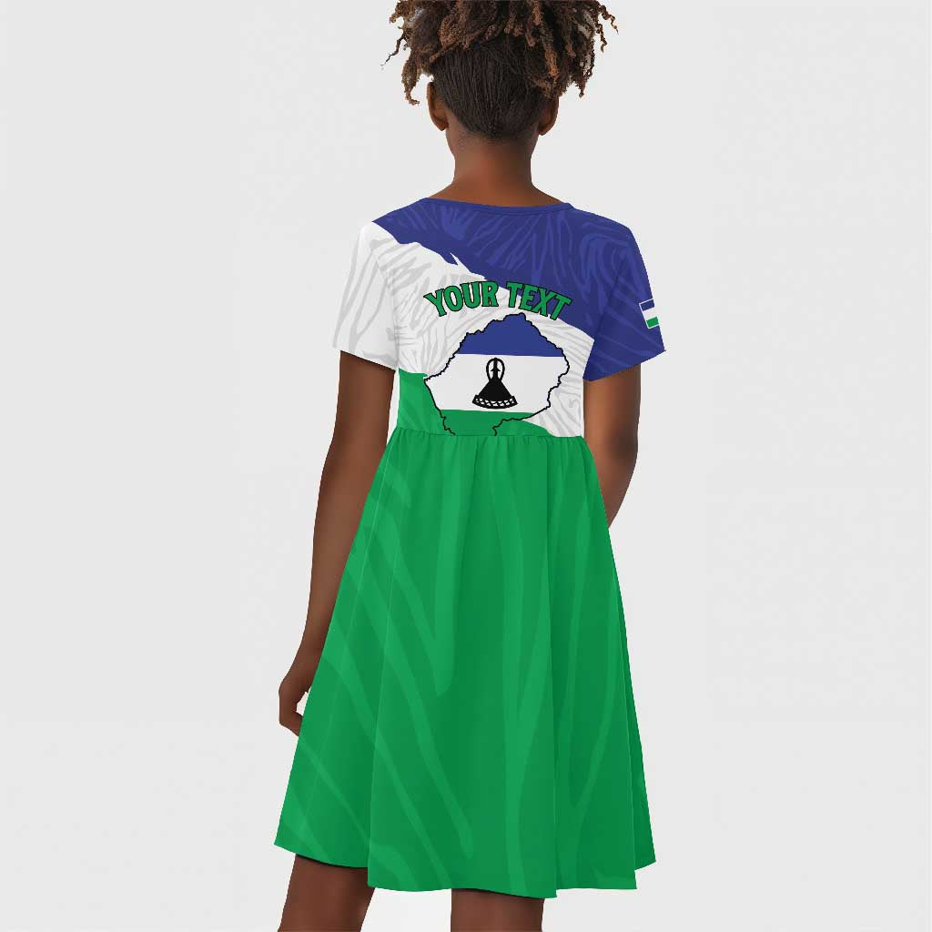 Personalised Afro Lesotho Kid Short Sleeve Dress Coat Of Arms With Map - Grunge Style