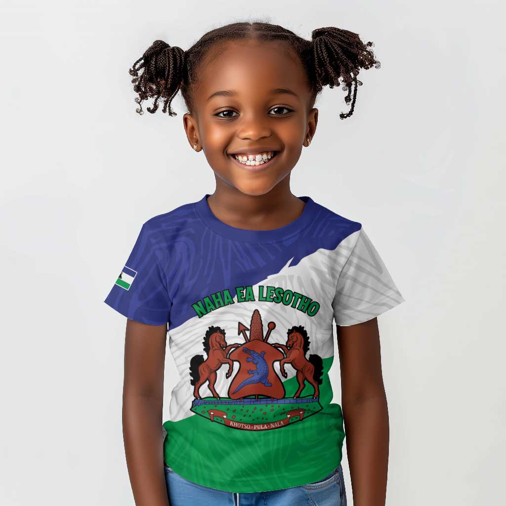 Personalised Afro Lesotho Kid T shirt Coat Of Arms With Map - Grunge Style