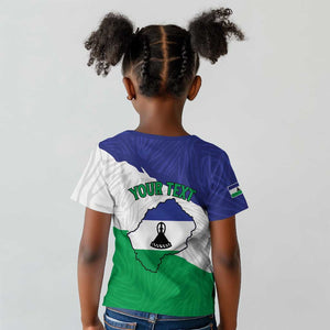 Personalised Afro Lesotho Kid T shirt Coat Of Arms With Map - Grunge Style