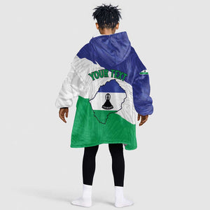Personalised Afro Lesotho Kid Wearable Blanket Hoodie Coat Of Arms With Map - Grunge Style