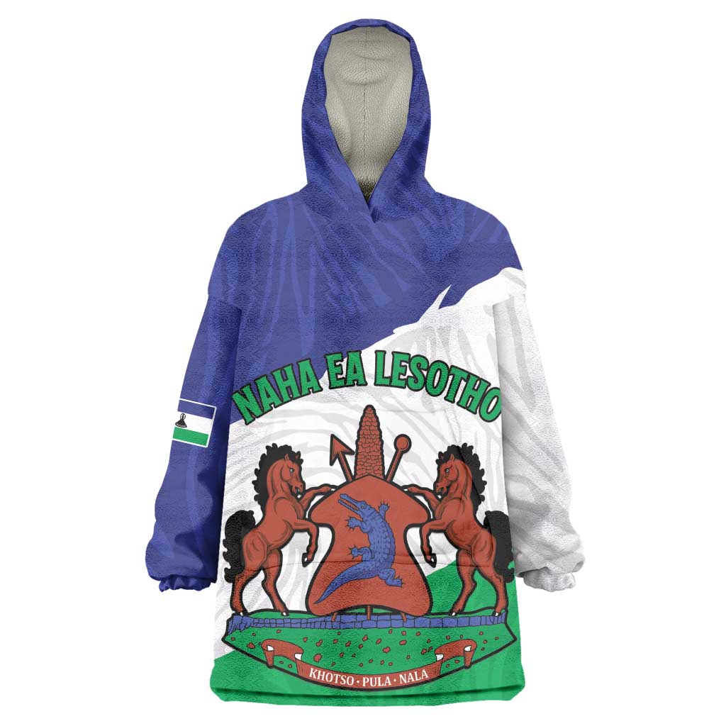 Personalised Afro Lesotho Kid Wearable Blanket Hoodie Coat Of Arms With Map - Grunge Style