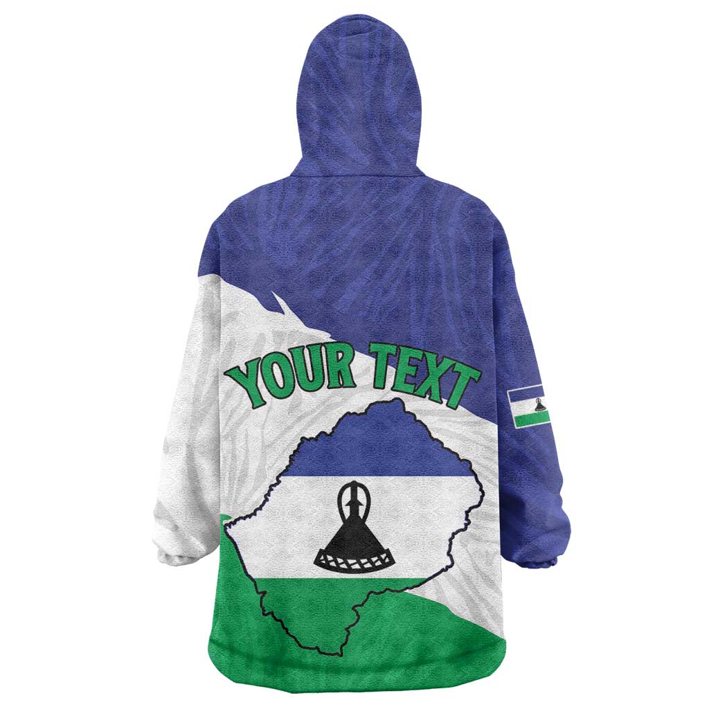 Personalised Afro Lesotho Kid Wearable Blanket Hoodie Coat Of Arms With Map - Grunge Style