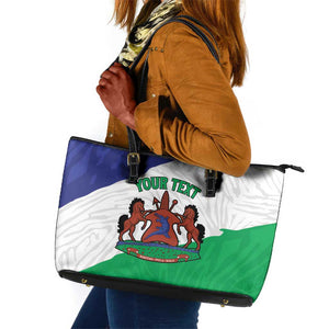 Personalised Afro Lesotho Leather Tote Bag Coat Of Arms With Map - Grunge Style