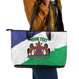Personalised Afro Lesotho Leather Tote Bag Coat Of Arms With Map - Grunge Style