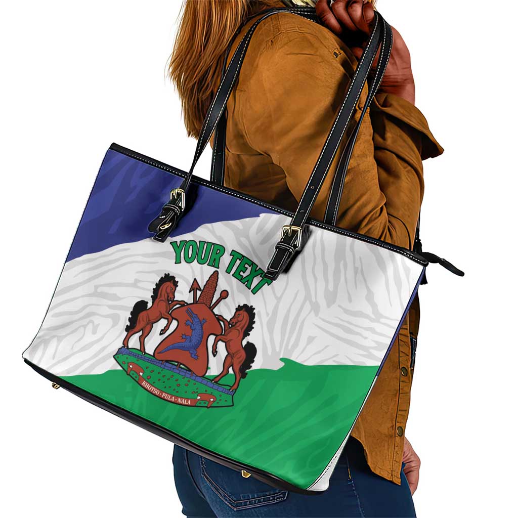 Personalised Afro Lesotho Leather Tote Bag Coat Of Arms With Map - Grunge Style