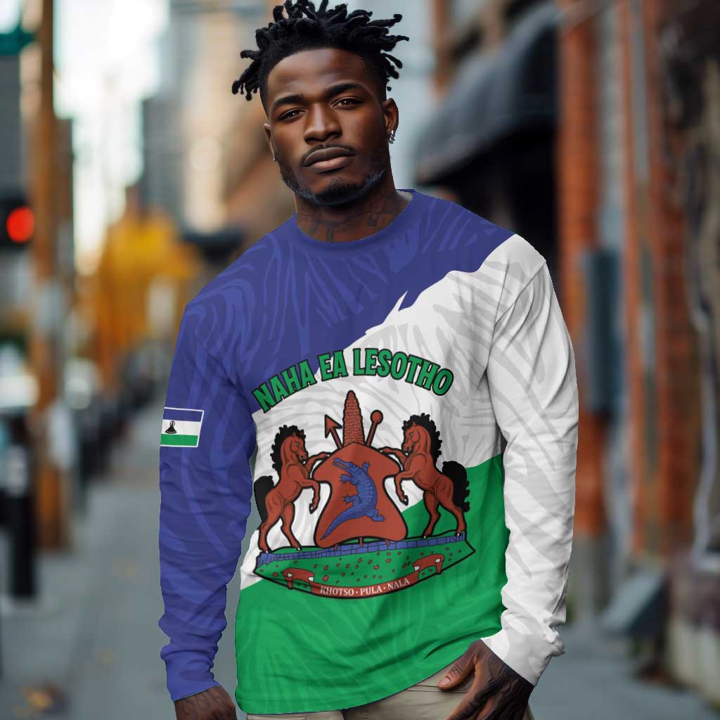 Personalised Afro Lesotho Long Sleeve Shirt Coat Of Arms With Map - Grunge Style