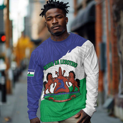 Personalised Afro Lesotho Long Sleeve Shirt Coat Of Arms With Map - Grunge Style