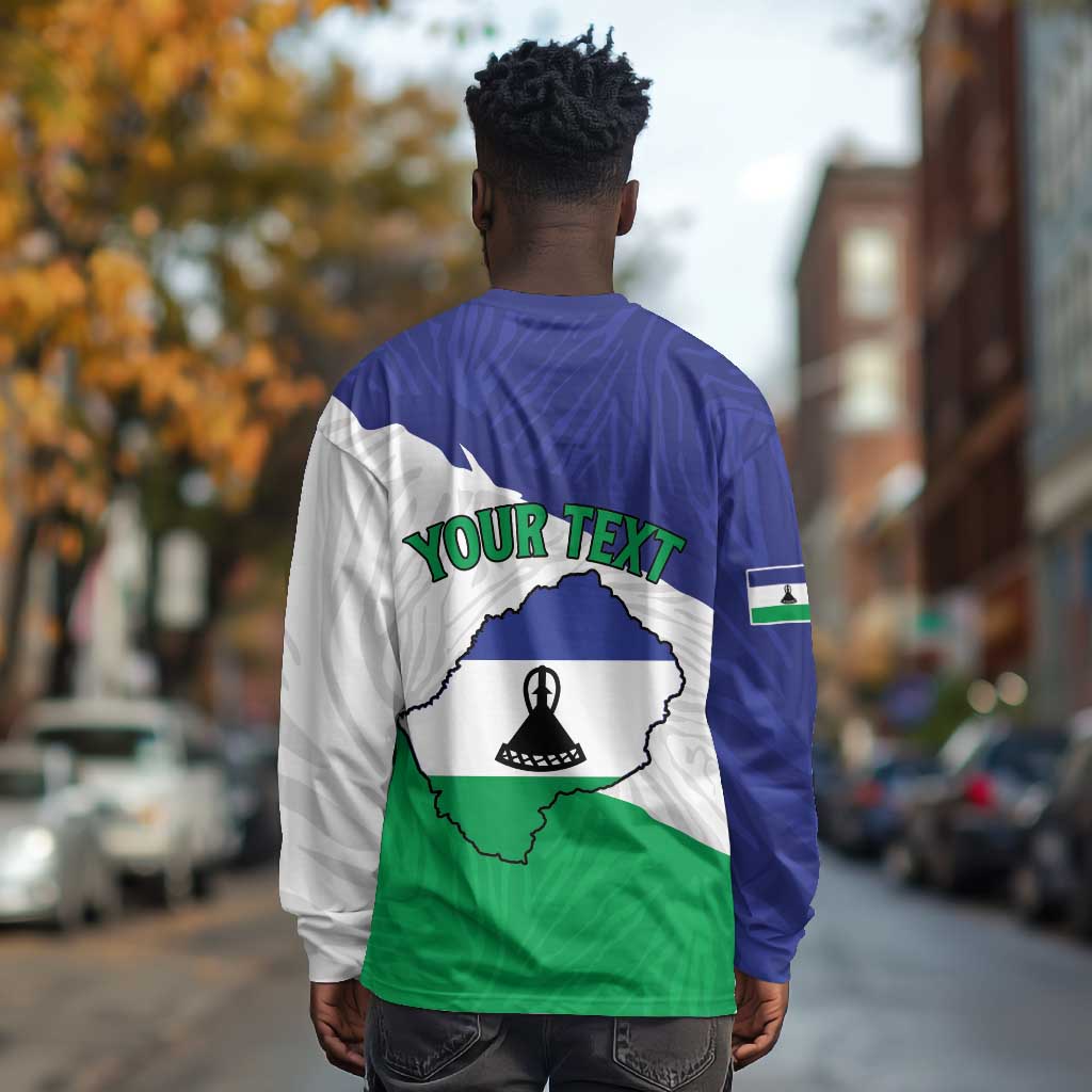 Personalised Afro Lesotho Long Sleeve Shirt Coat Of Arms With Map - Grunge Style
