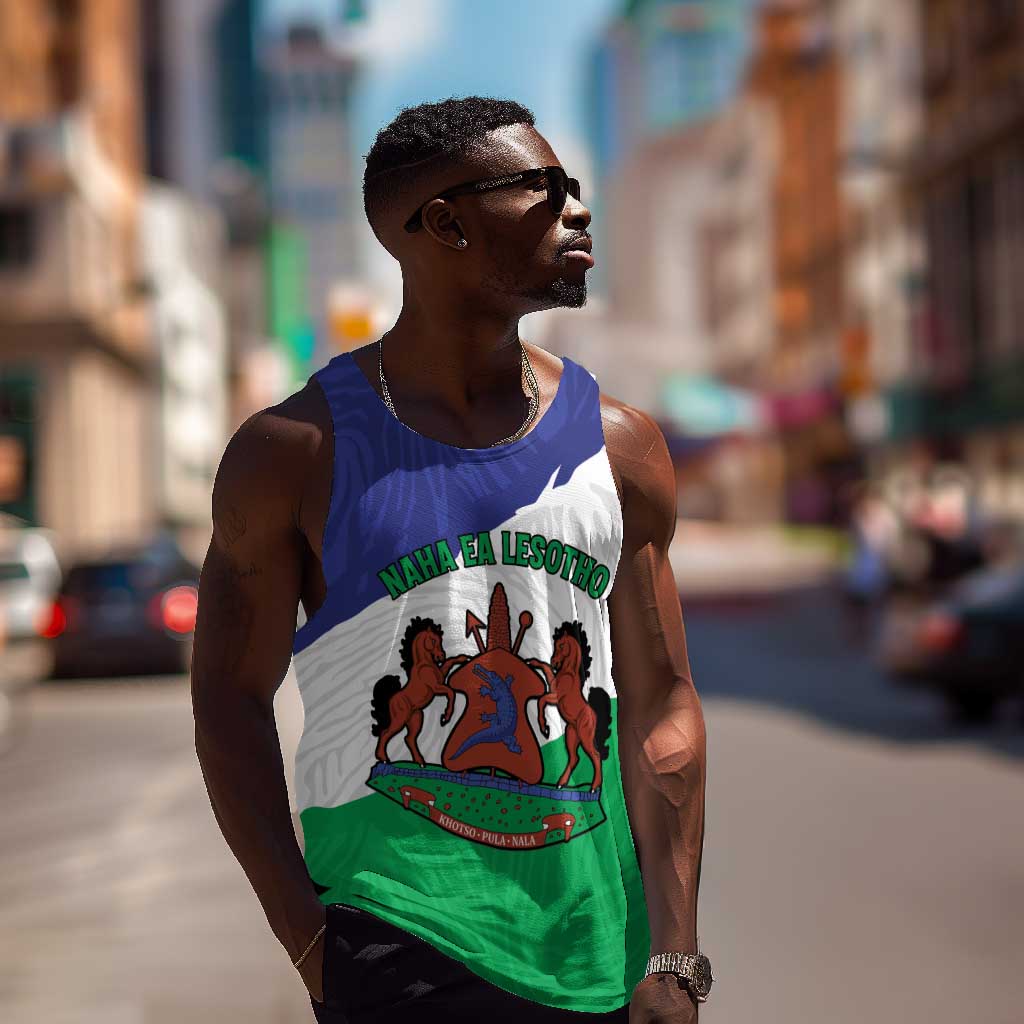 Personalised Afro Lesotho Men Tank Top Coat Of Arms With Map - Grunge Style