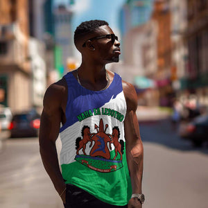 Personalised Afro Lesotho Men Tank Top Coat Of Arms With Map - Grunge Style