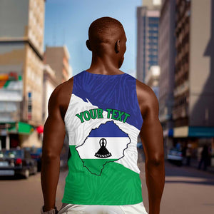 Personalised Afro Lesotho Men Tank Top Coat Of Arms With Map - Grunge Style
