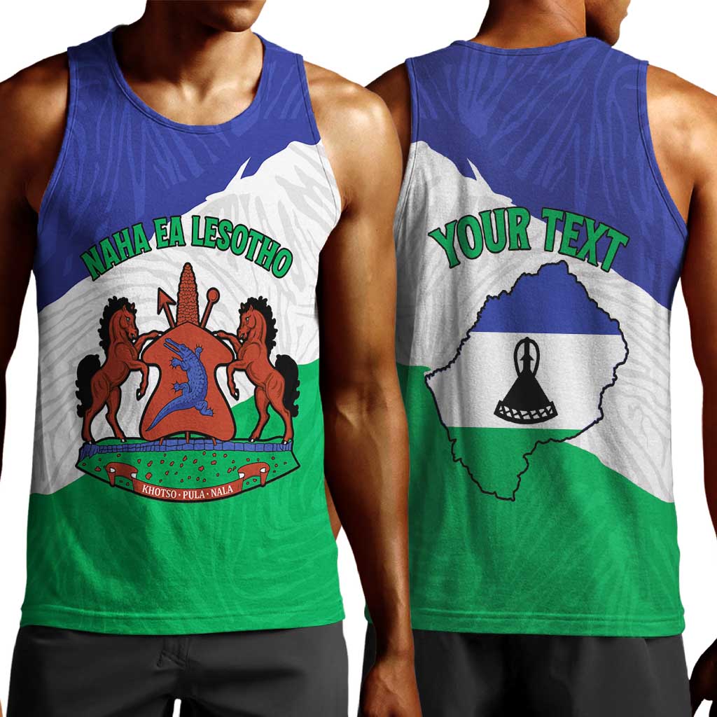 Personalised Afro Lesotho Men Tank Top Coat Of Arms With Map - Grunge Style
