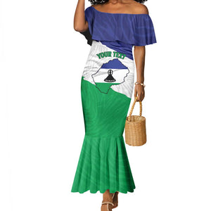 Personalised Afro Lesotho Mermaid Dress Coat Of Arms With Map - Grunge Style
