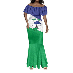 Personalised Afro Lesotho Mermaid Dress Coat Of Arms With Map - Grunge Style