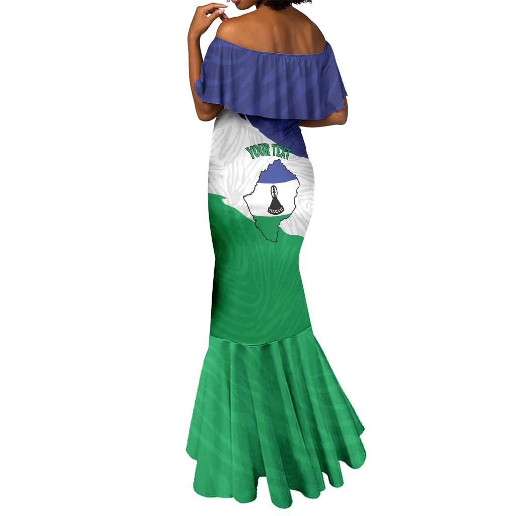 Personalised Afro Lesotho Mermaid Dress Coat Of Arms With Map - Grunge Style