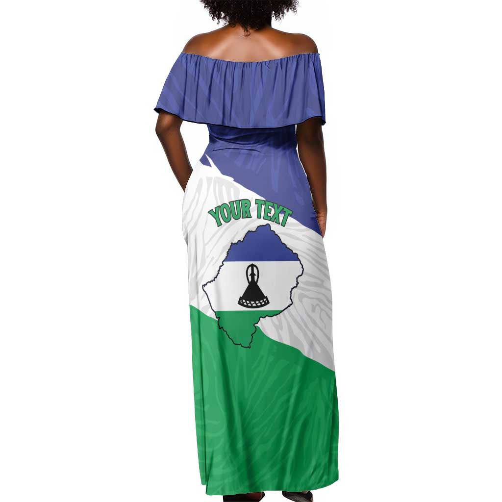 Personalised Afro Lesotho Off Shoulder Maxi Dress Coat Of Arms With Map - Grunge Style