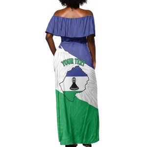 Personalised Afro Lesotho Off Shoulder Maxi Dress Coat Of Arms With Map - Grunge Style