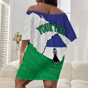 Personalised Afro Lesotho Off Shoulder Short Dress Coat Of Arms With Map - Grunge Style
