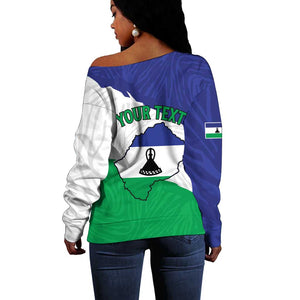 Personalised Afro Lesotho Off Shoulder Sweater Coat Of Arms With Map - Grunge Style