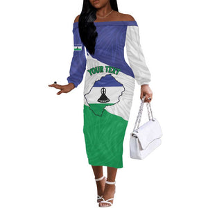 Personalised Afro Lesotho Off The Shoulder Long Sleeve Dress Coat Of Arms With Map - Grunge Style
